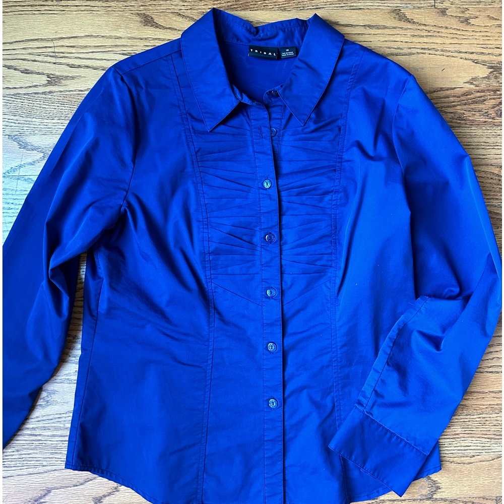 TRIBAL shirt.  Blue.  “ Tuxedo” style texture adds Interest